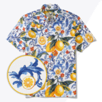 Vintage Blue Hawaiian Shirt For Men Sicily Lemon Shirt Short Sleeve Button-down Tropical Shirt
