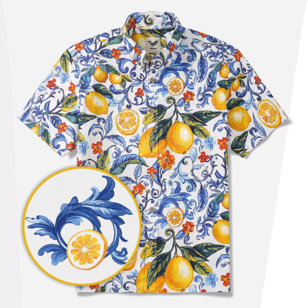 Vintage Blue Hawaiian Shirt For Men Sicily Lemon Shirt Short Sleeve Button-down Tropical Shirt