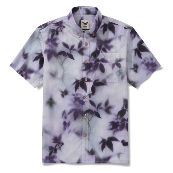 Men's Cotton Hawaiian Shirt Short Sleeve Button-down Blue Aloha Shirt Mist-Kissed Leaves