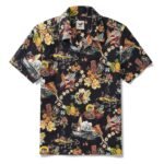 Men's Vintage Hawaiian Shirt Black Tiki Shirt Short Sleeve Camp Collar 100% Cotton Aloha Shirt