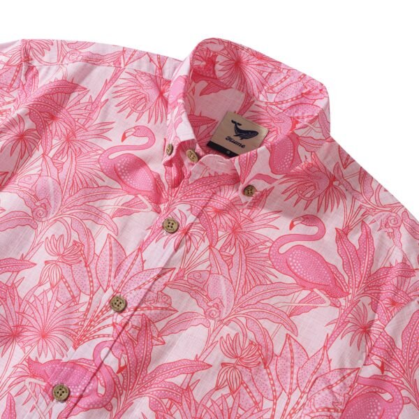 Yiume Men's Pink Hawaiian Shirt Flamingos Shirt 100% Cotton Short Sleeve Button-down Shirt