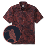 Red Hawaiian Shirt For Men Birds Print Button-down Short Sleeve 100% Cotton Shirt