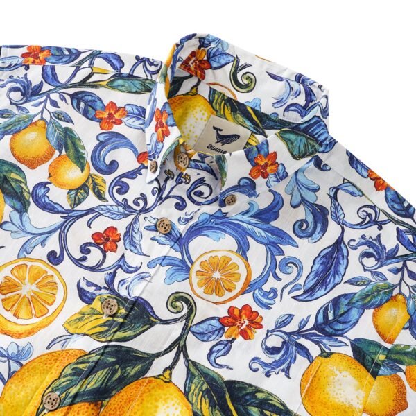 Vintage Blue Hawaiian Shirt For Men Sicily Lemon Shirt Short Sleeve Button-down Tropical Shirt