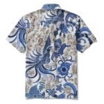 Men's Hawaiian Shirt Short Sleeve Button-down 100% Cotton Blue Aloha Blue Floral Phoenix