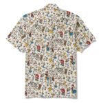 Men's Hawaiian Shirt Short Sleeve Button-down 100% Cotton Beige Aloha Alice's Wonderland