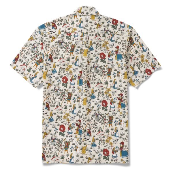 Men's Hawaiian Shirt Short Sleeve Button-down 100% Cotton Beige Aloha Alice's Wonderland