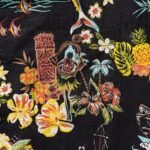 Men's Vintage Hawaiian Shirt Black Tiki Shirt Short Sleeve Camp Collar 100% Cotton Aloha Shirt