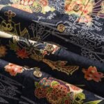 Cranes 100% Cotton Japanese Hawaiian Shirt Men's Short Sleeve Button-down Black Hawaiian Shirt