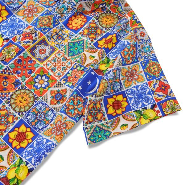 Men's Hawaiian Shirt Short Sleeve Button-down 100% Cotton Aloha Mediterranean Tile Haven