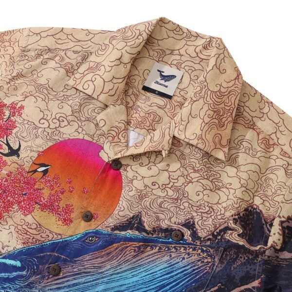 Yiume Ukiyo-e Hawaiian Shirt 100% Cotton Shirt For Men Camp Collar Aloha Shirt