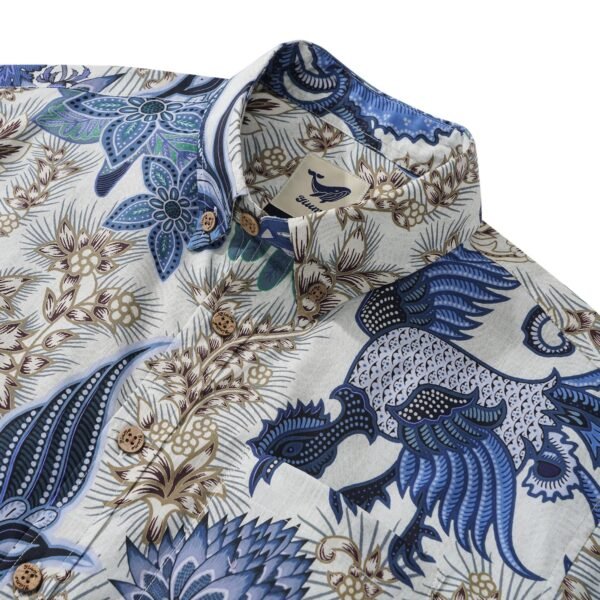 Men's Hawaiian Shirt Short Sleeve Button-down 100% Cotton Blue Aloha Blue Floral Phoenix