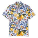 Vintage Blue Hawaiian Shirt For Men Sicily Lemon Shirt Short Sleeve Button-down Tropical Shirt