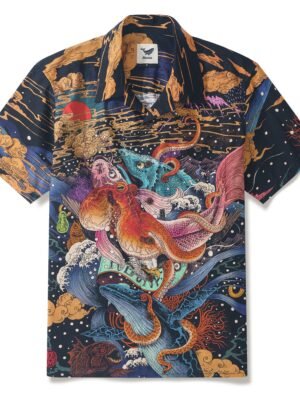 Ukiyo-e No. 4 By RLoN 100% Cotton Men's Aloha Hawaiian Short Sleeve Camp Collar Shirt