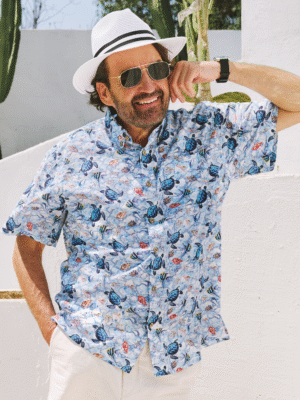 Men's Turtle Shirt Blue Hawaiian Shirt Cotton Button-down Short Sleeve Aloha Shirt
