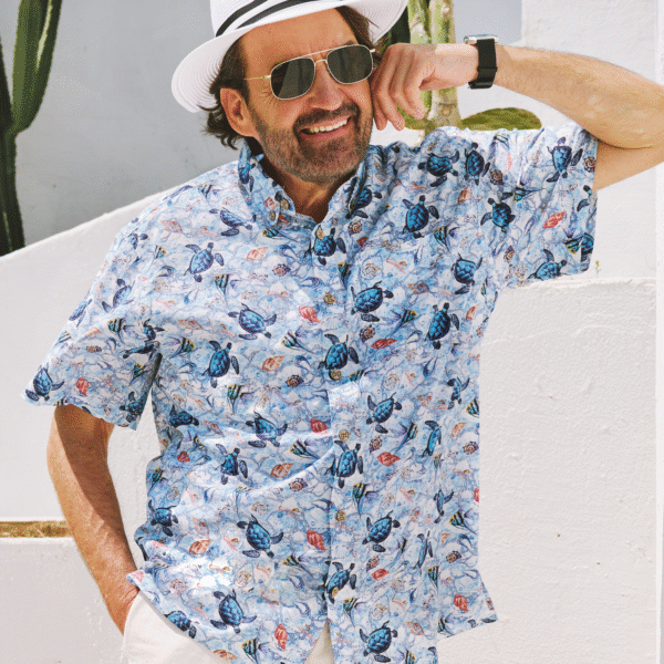 Men's Turtle Shirt Blue Hawaiian Shirt Cotton Button-down Short Sleeve Aloha Shirt