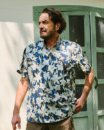 Men's 100% Cotton Shirt Short Sleeve Blue Button-down Hawaiian Shirt Hummingbird Spirit Aloha Shirt