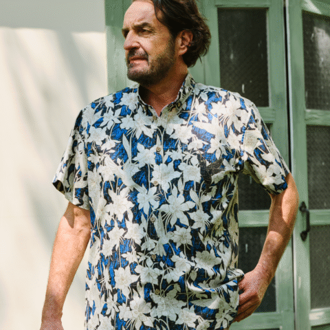 Men's 100% Cotton Shirt Short Sleeve Blue Button-down Hawaiian Shirt Hummingbird Spirit Aloha Shirt