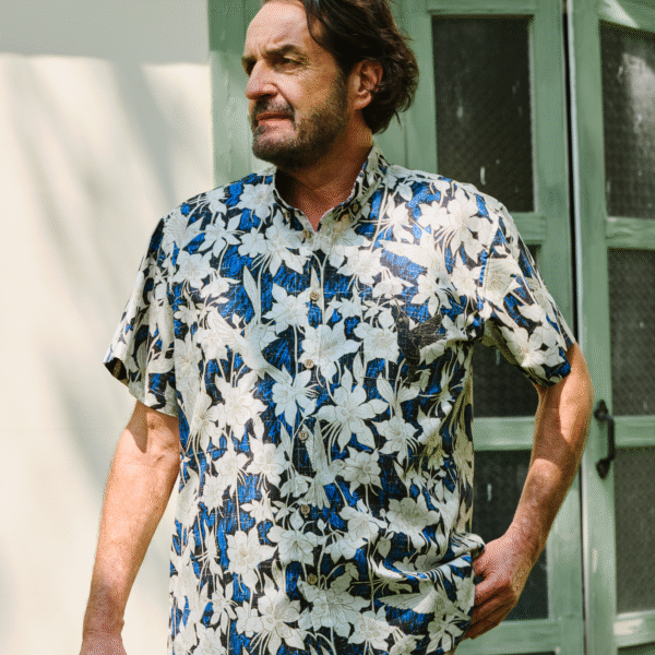Men's 100% Cotton Shirt Short Sleeve Blue Button-down Hawaiian Shirt Hummingbird Spirit Aloha Shirt