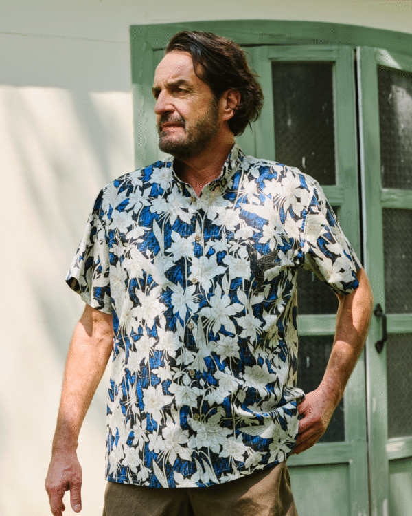 Men's 100% Cotton Shirt Short Sleeve Blue Button-down Hawaiian Shirt Hummingbird Spirit Aloha Shirt
