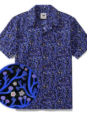 1960s Vintage Hawaiian Shirt For Men Midnight Garden Shirt Camp Collar 100% Cotton Shirt