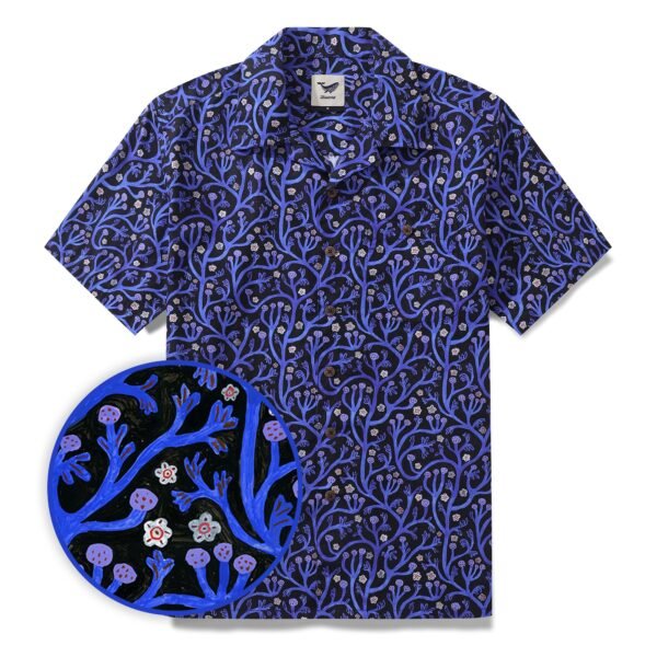 1960s Vintage Hawaiian Shirt For Men Midnight Garden Shirt Camp Collar 100% Cotton Shirt