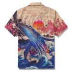 Yiume Ukiyo-e Hawaiian Shirt 100% Cotton Shirt For Men Camp Collar Aloha Shirt