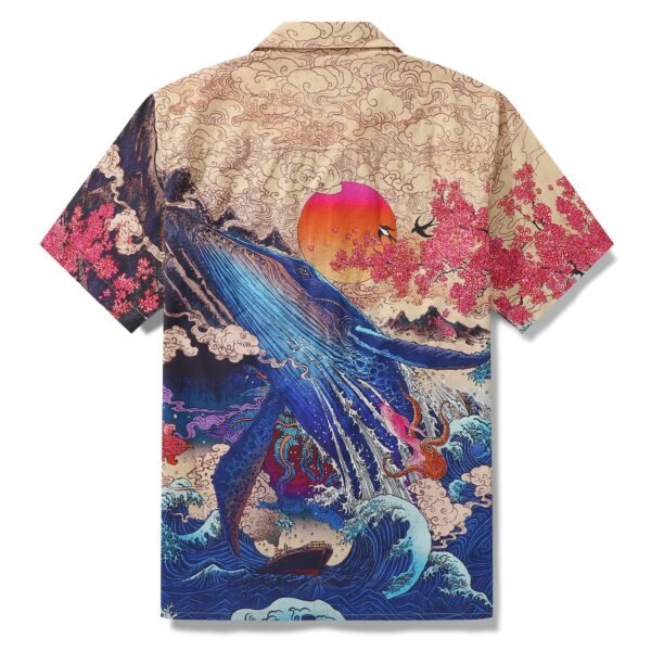 Yiume Ukiyo-e Hawaiian Shirt 100% Cotton Shirt For Men Camp Collar Aloha Shirt