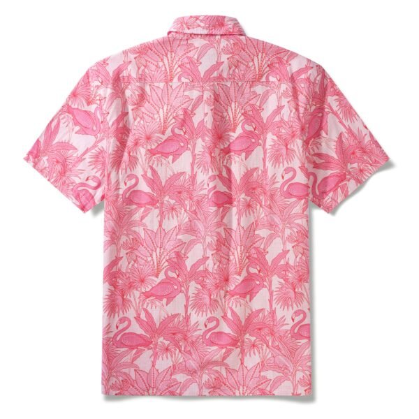 Yiume Men's Pink Hawaiian Shirt Flamingos Shirt 100% Cotton Short Sleeve Button-down Shirt