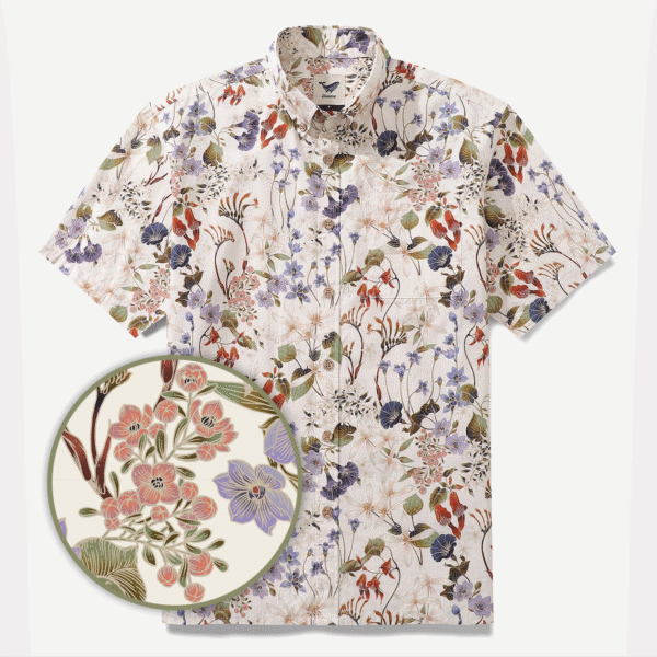 1930s Hawaiian Shirt For Men Wildflowers Print Cotton Short Sleeve Aloha Shirt