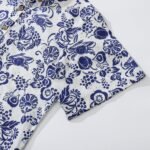 Yiume Men's Summer Casual Button-Down Hawaiian Shirt 100% Cotton Blue and White Shirt