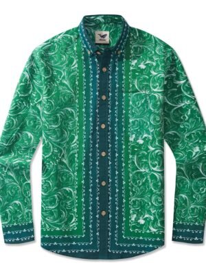Hawaiian Sunset Baroque Symphony Shirt 100% Cotton Men's Aloha Hawaiian Long Sleeve Button-down Shirt