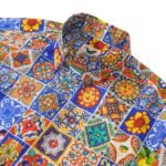 Men's Hawaiian Shirt Short Sleeve Button-down 100% Cotton Aloha Mediterranean Tile Haven