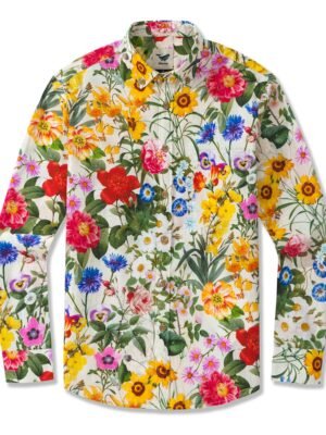 Long Sleeve Hawaiian Shirt For Men Sunlight Florals 100% Cotton Button-down Aloha Shirt