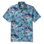 Men's Blue Hawaiian Shirt Fish & Turtle Shirt Short Sleeve Button-down 100% Cotton Blue Aloha Dive Pup