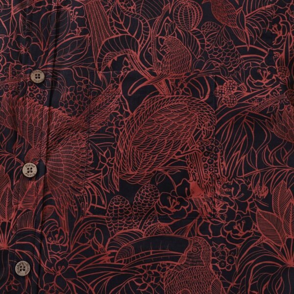 Red Hawaiian Shirt For Men Birds Print Button-down Short Sleeve 100% Cotton Shirt