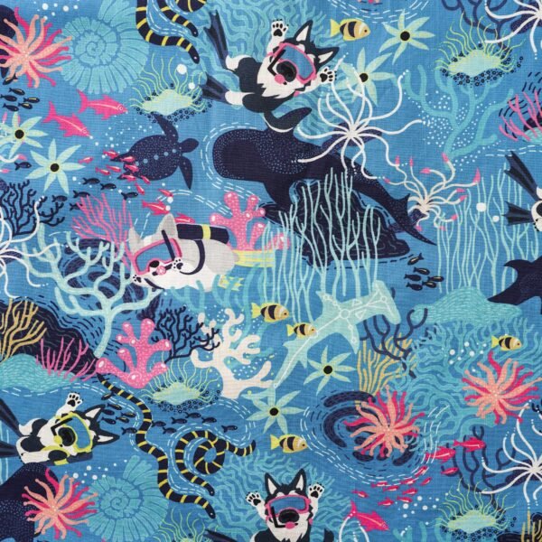 Men's Blue Hawaiian Shirt Fish & Turtle Shirt Short Sleeve Button-down 100% Cotton Blue Aloha Dive Pup