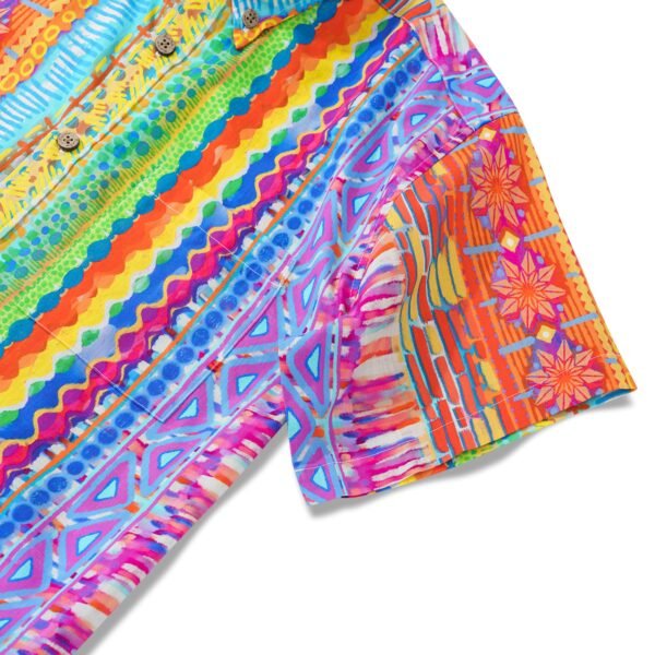 Men's Striped Hawaiian Shirt Short Sleeve Button-down Yiume 100% Cotton Red Aloha Geometric Dimensions