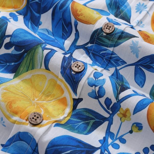 Summer Hawaiian Shirt For Men Button-down Lemon Shirt Short Sleeve 100% Cotton Shirt