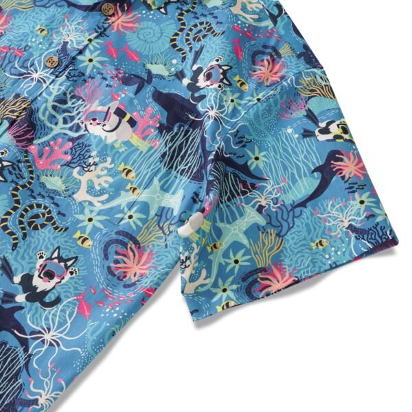 Men's Blue Hawaiian Shirt Fish & Turtle Shirt Short Sleeve Button-down 100% Cotton Blue Aloha Dive Pup