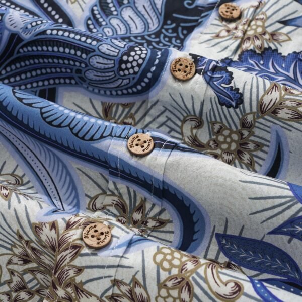 Men's Hawaiian Shirt Short Sleeve Button-down 100% Cotton Blue Aloha Blue Floral Phoenix