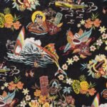 Men's Vintage Hawaiian Shirt Black Tiki Shirt Short Sleeve Camp Collar 100% Cotton Aloha Shirt