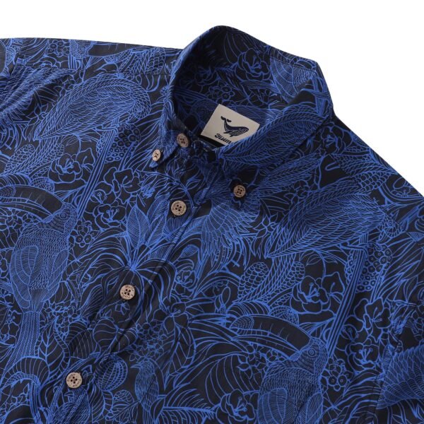 Dark Blue Hawaiian Shirt For Men Tropical Button-down Shirt Short Sleeve 100% Cotton Shirt